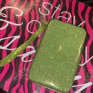 Y2K Glitter green wristlet card holder